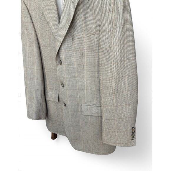 Men’s Lauren Ralph Lauren Tan Houndstooth Suit Jacket Blazer 100% Wool 42L - Picture 2 of 9